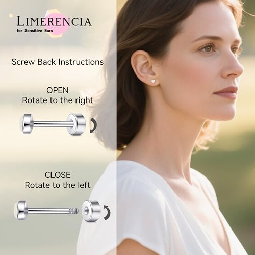 limerencia 20G Titanium Flatback Earrings for Sensitive Ears, G23 Hypoallergenic Titanium Simulated Opal Post Screw Back on Earrings for Cartilage Helix Tragus3