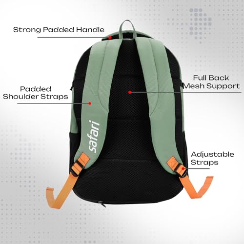 Image of Safari Verge 2 37L Casual Printed Backpack, School Bag for Boys and Girls, Travel Bag for Men and Women, 3 Compartments, Raincover, Armour Base, Organiser, Bottle Holder, Front Pocket, Sage