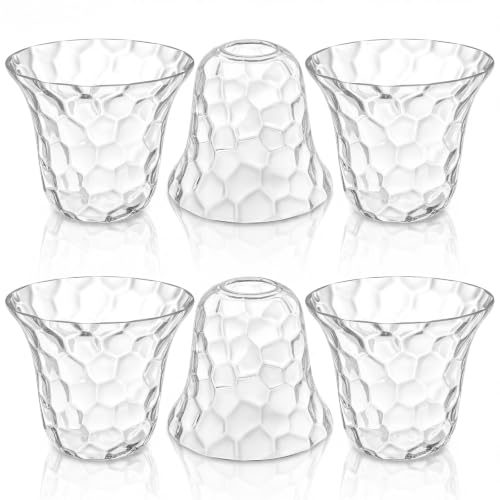 Image of Teenyyou 6 Pcs Clear Hammered Bell Shaped Glass Lamp Shade Replacement | Globe Ceiling Fan Light Cover with 1-5 /8'' (42mm) Fitter for Chandelier Wall Sconce Pendant Light Bathroom Vanity Fixture