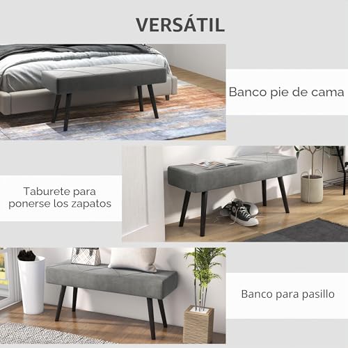 Miniatura 6 de Homcom Taburete Pie De Cama Multifuncional, Banco Pie De Cama Moderno, Banco Dormitorio Con Asiento Acolchado Y Patas De Acero, Carga 120 Kg, Para Entrada, Pasillo, Salón, 100x36x45 Cm, Gris