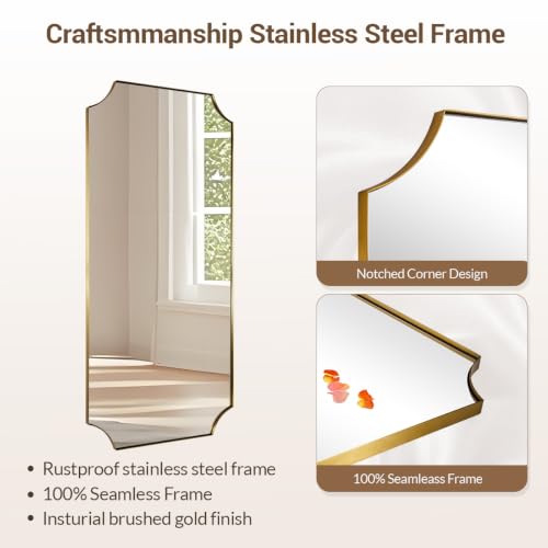 Image of MIRRORART Scalloped Gold Bathroom Mirrors for Wall, 24x48'' Brass Mirror
