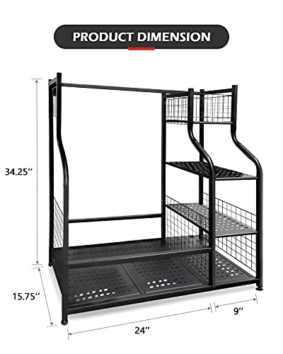 Mythinglogic Golf Storage Garage Organizer,2 Golf Bag Storage Stand and Other Golfing Equipment Rack & 4 Removable Hooks, Extra Large Design for Golf Clubs Accessories