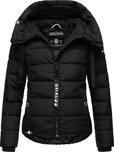 Navahoo Damen Winterjacke warme Steppjacke mit hohem Kragen und verstellbarer Kapuze Amayaa Black Gr. M