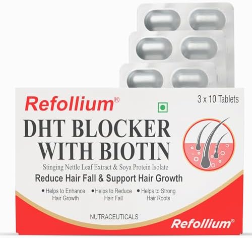 Refollium DHT Blocker with Biotin | Helps Reduce Hair Fall, Stimulates Hair Growth | Hair Vitamins for Men & Women (30 Tablets) (DHT BLOCKER)