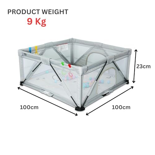Image of Foldable Grey Playpen for Toddlers - Portable Baby Play Yard with Safety Lock & Suction Cups, Indoor Play Gate Fence for Boys & Girls - Lightweight & Secure Baby Activity Center