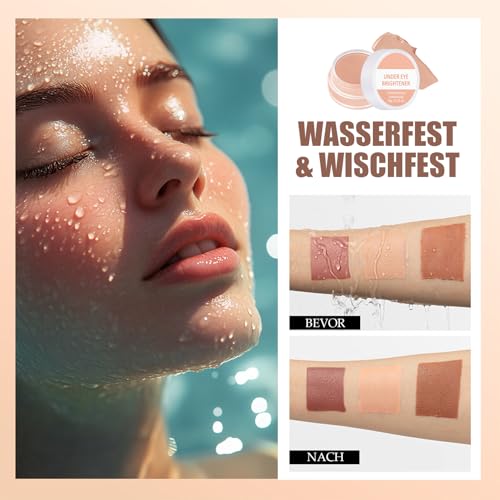 Under Eye Brightener, Aufhellender Under Eye Color Correcting Mittlere Deckkraft, Feuchtigkeitsspendend Augenpflege Concealer, Langanhaltend Concealer Augenringe, Wasserfest Unteraugen Farbkorrektor