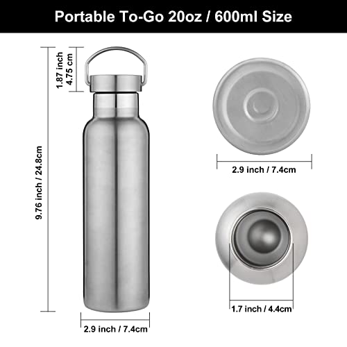 Neihepal Silver Stainless Steel Water Bottles,20 Ounce Vacuum Insulated Double Wall Travel Bottle with Leak Proof Lid of Handle,Metal Reusable Standard Mouth Flask for School,Hikers,Gift by Neihepal - Image 5