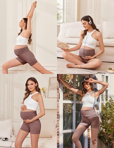 Ekouaer 3 Pack Maternity Shorts Pregnancy Shorts Comfy Lounge Pajama Sleepwear Black/Dark Grey/Brown S — view 2