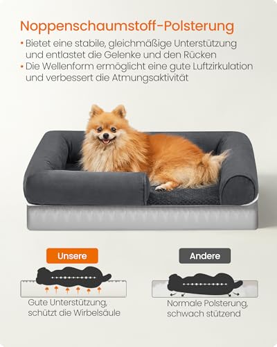 Feandrea Orthopädisches Hundebett, Hundekissen, Hundekorb, weiche Polsterung, Hundesofa, erhöhte Ränder, Bezug abnehmbar und waschbar, 76 x 51 x 18 cm, rutschfeste Unterseite, dunkelgrau PGW074G01V1