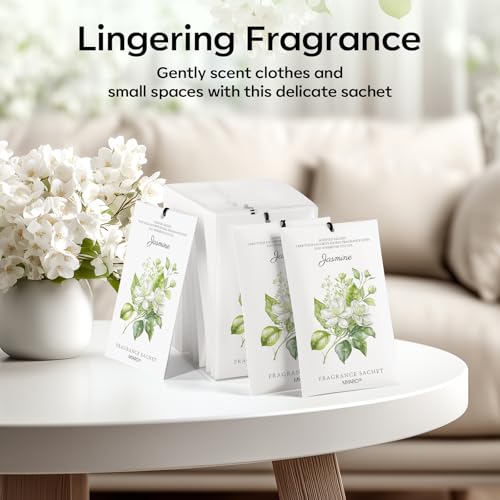 Image of MYARO 12 Pack Jasmine Scented Sachets for Drawer, Closet & Small Spaces Air Freshener Bags, Odor Eliminator for Car, Shoes, Bathroom Home Fragrance Gift Set