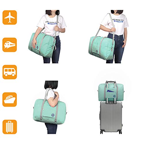 Wandf Foldable Travel Duffel Bag Luggage Sports Gym Water Resistant Nylon (A-Mint Green)