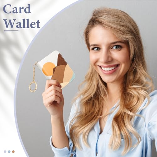 Image of Credit Card Holder RFID Wallet for Women, Small Leather Card Organizer Case with Zipper and Keychain, Sunrise