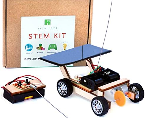 Pica Toys Solar-Powered Car V1, Wooden STEM Kit with Wireless Remote Control for Boys and Girls, Hybrid Powered by Solar Power and Batteries, Educational Motor Toy Gift for Kids Aged 8-12
