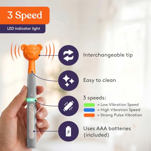 Image of Special Supplies Buzz Buddy Oral Motor Stimulation kit with 6 Soft Textured Interchangeable Heads, Calm Sensory Needs, Support Speech, and Stimulate Self Feeding, Gentle Vibrations (Grey)