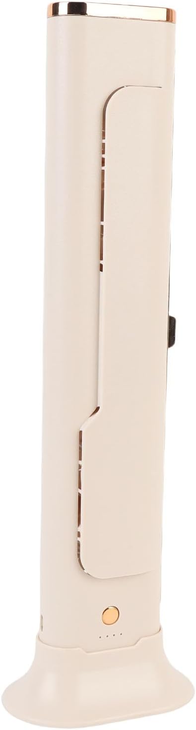 Pssopp Powerful Small Tower Fan, Security and Fashionable USB Rechargeable Space Saving Bladeless Desk Fan for Home Office Bedroom Kitchen(Beige) (Beige)
