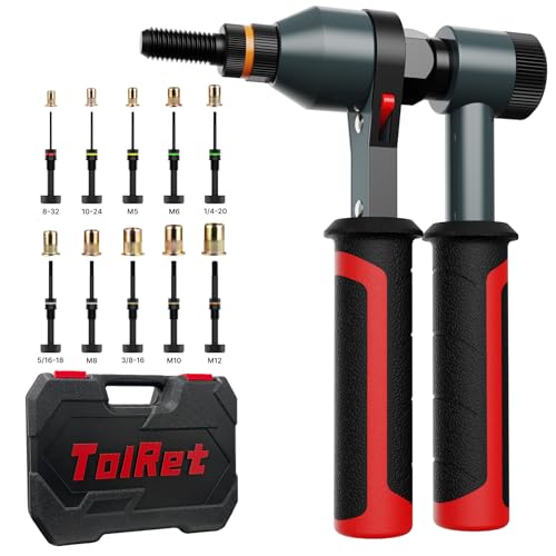 TOLRET Rivet Nut Tool Rivet Nut Kit, Rivnut Tool Kit with 10 Metric and SAE Mandrels, 100 Pcs Rivet Nuts Assortment Kit, Professional Ratchet Nutsert Tool Kit with Rugged Carrying Case, TR21 by TOLRET - Used condition - US$68.41