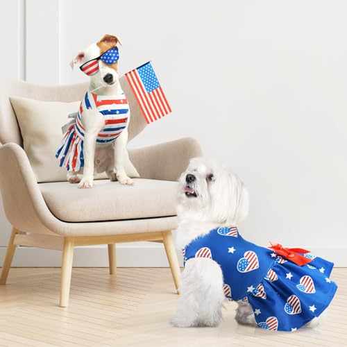 Vehomy 2-Pack 4th of July Dog Dresse American Flag Pattern Puppy Dress with Bow Independence Day Dog Skirt Stars & Stripes Dog Pet Holiday Outfit Apparel Clothes for Small Medium Dogs Cats S by Vehomy - Used condition - Image 6