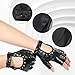 EupHHonycs Leather Punk Gloves, Black Fingerless Faux Leather Gloves, PU Faux Leathers Outdoor Sport Half Finger Glove with Belt Up Closure and Rivet for Women(Style 3)
