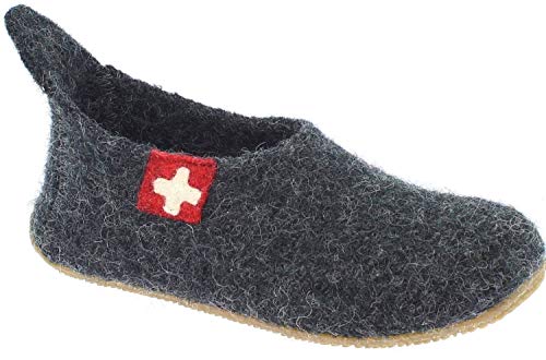 Living Kitzbühel Slipper Schweizer Kreuz Flache Hausschuhe, Schwarz Anthra 600, 36 EU