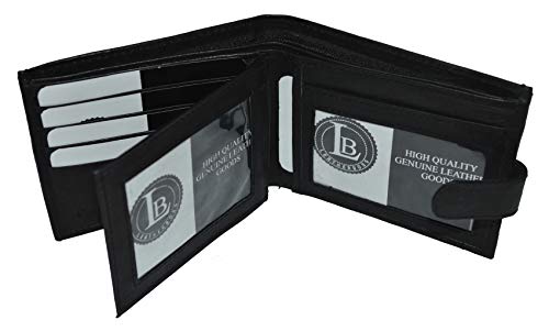 Leatherboss Men's Bifold Wallet with Snap Closure - Black 4" X 3.1/4"4