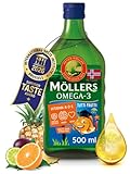 Moller’s ® | Aceite de hígado de bacalao | Complemento dietético para niños con omega-3 EPA, DHA y vitaminas A, D y E | Sabor Tutti Frutti | 500 ml
