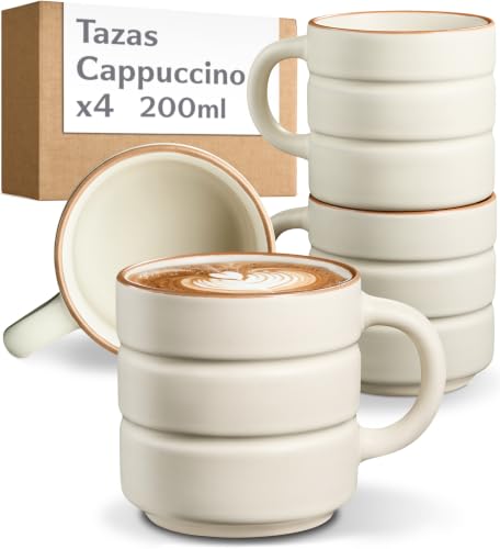 Cosumy Juego de Tazas Cafe con Leche Beige - 4x 200 ml - Taza Capuchino Cosumy Juego de Tazas Cafe con Leche Beige - 4x 200 ml - Taza Capuchino
