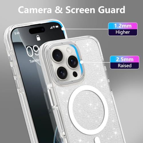 Image of Magnetic Case for iPhone 16 Pro Max [Compatible with Magsafe] [Bling Glitter Fluorescent Design] [1 Screen Protector] Slim Translucent Matte Case for iPhone 16 Pro Max 6.9 inch 2024, White