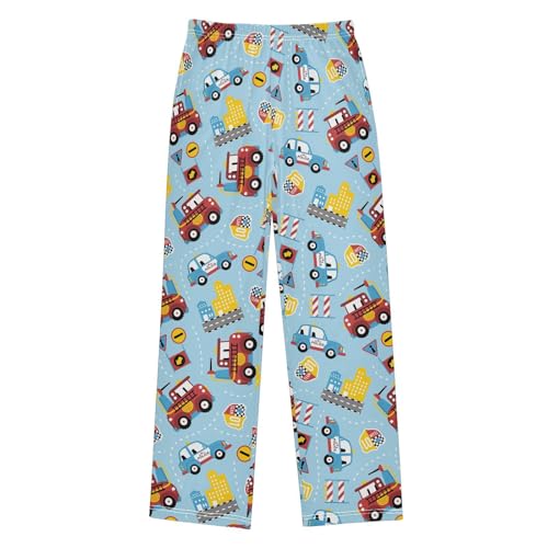 ZZXXB Cartoon Police Car Boys Long Pants Soft Trousers Elastic Waist Kids Lounge Bottoms with Pockets S-XL