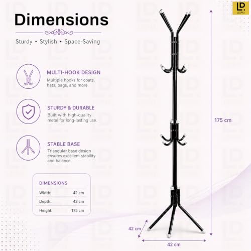 Image of LEOPAX Metal Coat Rack Stand with 12 Hooks, Freestanding Garment Rack, Coat Hanger Stand, Hall Tree Organizer for Entryway, Bedroom, Home & Office, Black