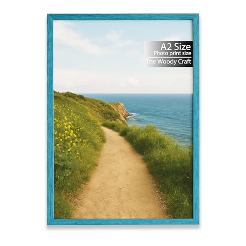Image of A2 Size Photo Frame | Blue Photo Frames For Wall Decor | Smart Wall Frame | Wooden Photo Frame Crafted For Style | Stylish Big Photo Frames For Wall | Ideal Wooden Engraved Frame