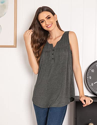 Ekouaer Maternity Tank Top For Breastfeeding Sleeveless Pregnancy Shirts Nursing Double Layer Tee Shirt For Women Grey Large #TOP4