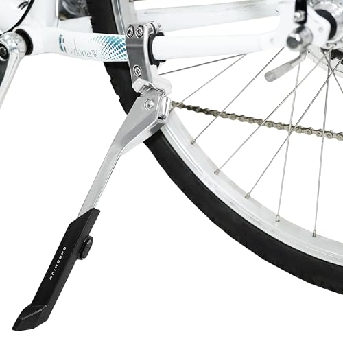 Image of BV Rear Bike Stand for 24 inch-28 inch Bikes - Adjustable Bike Kickstand for Adult Bike with 8 Height Levels, Non-Slip Foot & Clamp Grip (Silver, Capacity 77 lbs, Single Mount)