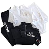 INANI Embroidered Couple Quarter Zip Sweatshirt Set – Custom Mr and Mrs Pullover with Optional Pants – Matching Outfits with Personalized Thread Colors – Wedding, Anniversary, Honeymoon Gift #1