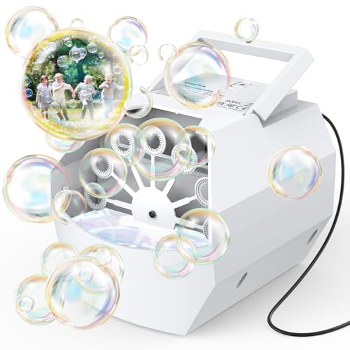 Theefun Tragbare Seifenblasenmaschine, Automatischer Seifenblasenmaschine Kinder 500ml Seifenblasen Maschine 1500+ Bubbles/Min Professional Blasenmaschine für Geburtstag, Party, Hochzeit (Weiß)