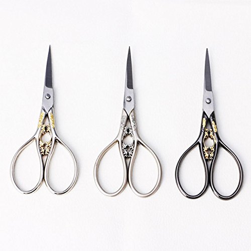 2Pcs Vintage Floral Pattern Sewing Scissors - Alloy Tailor Scissors For Needlework, Gold