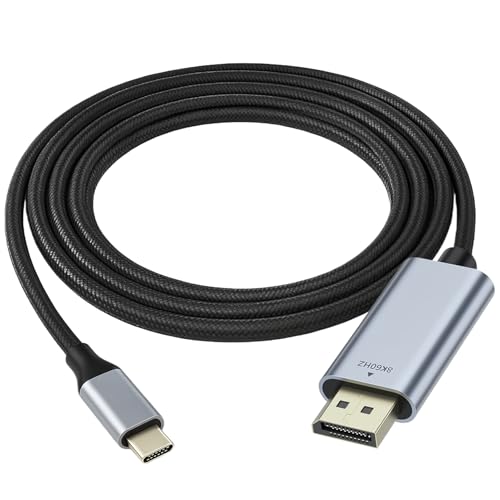 Câble USB C vers DisplayPort 1.4, 8K 60Hz 4K 144Hz HDR, Thunderbolt 3/4 vers DisplayPort Câble, Adaptateur Type-C DP1.4 en alliage d'aluminium, pour MacBook Pro iPhone 16 iPad Galaxy Moniteurs DP, 2M