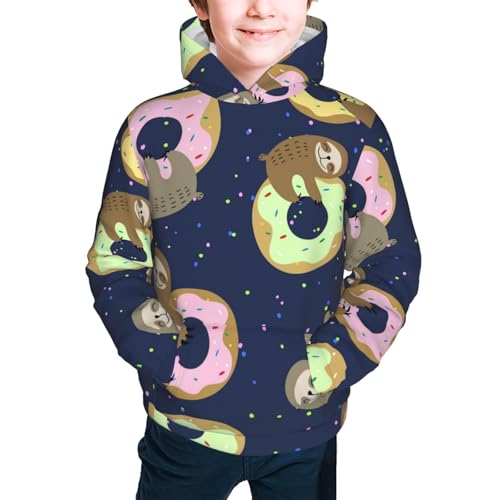 Sloth with Donuts Kids Pullover Hoodies Boys Sweatshirts Girls Athletic Clothes with Pocket2