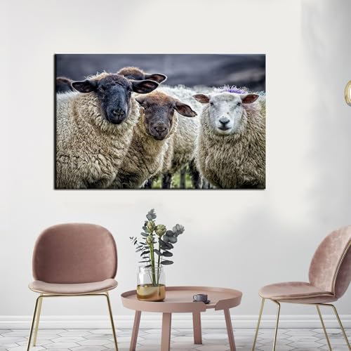 Toile de moutons vintage decoration murale moderne pour salon de ferme elegant