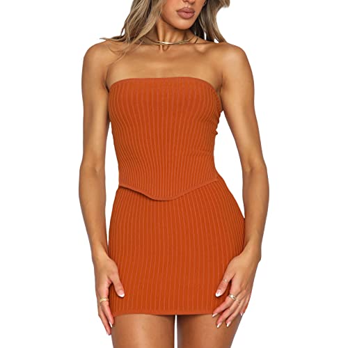Ensemble crochet femme tricot ajouré extensible avec jupe tube sans bretelles