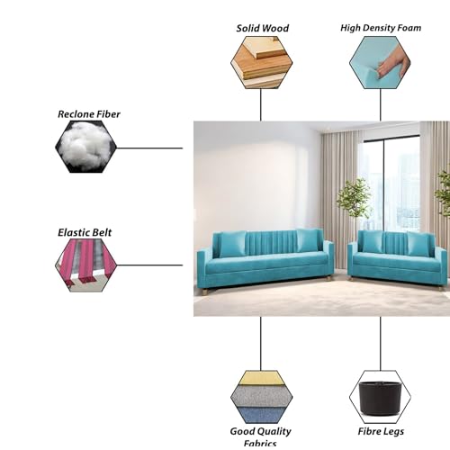 Image of Casaliving Garcia 3+2 Seater Sofa Set for Living Room (Turquise Colour Sofa)