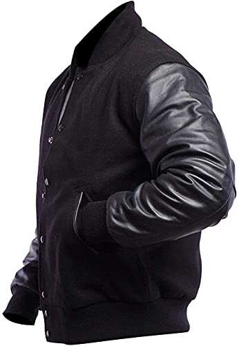 Iii-Fashions College Baseball Varsity High School Letterman Bomber Black Wool + Pu Leather Jacket For Men, X-Large #TOP1