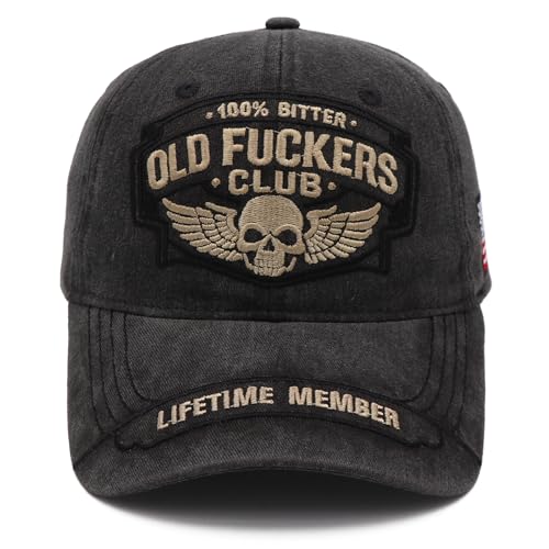 Old Fckers Club Hat Funny Old Fckers Vintage Washed Hats Adjustable Embroidered Baseball Caps for Men Black