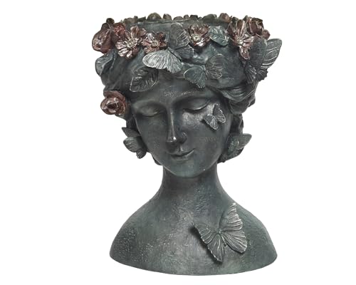 Kunststein Blumentopf Göttin Kopf Antik Deko 17x23cm - Pflanztopf Gartendeko Übertopf Blumenübertopf für Garten und Balkon - Pflanzkopf Dekovase & Inneneinrichtung