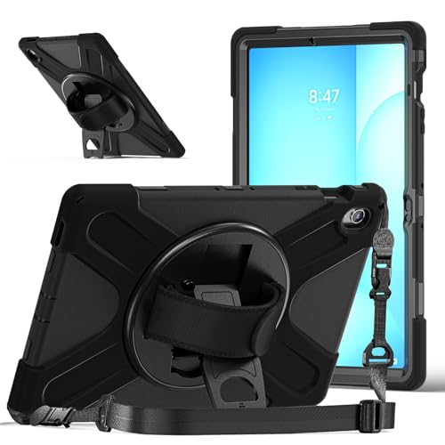 Coque Samsung Galaxy Tab S10 FE+ noire 13,1 pouces antichoc avec support rotatif 360