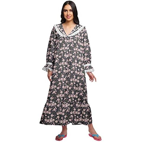 Moomaya Camisón Maxi Camisero Estampado con Volantes y Borde de Algodón Cover