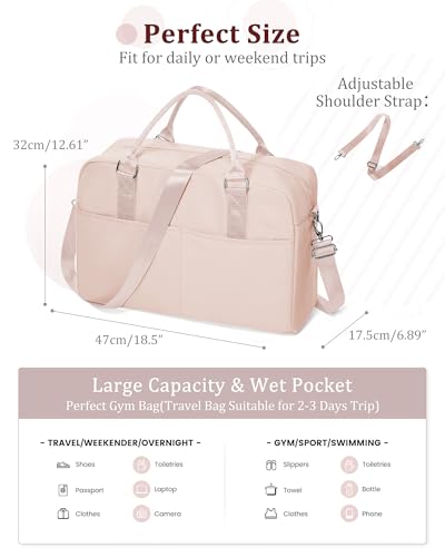 Image of Gym Bag for Women,Travel Duffle Bag for Travel with Wet Pocket Weekender Overnight Carry On Tote Bag Luggage Bag with Trolley Sleeve Personal Item Travel Bag Hospital Diaper Bag Pink