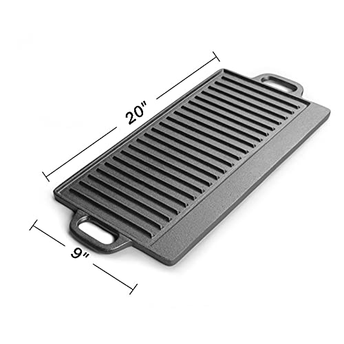 Placa de plancha de hierro fundido reversible y sartén cuadrada pre-sazonada L 6
