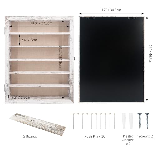 Image of Shadow Box with Shelves, White 12x16 Wooden Display Cases with Shelves for Miniatures Keepsake Collectibles, Coins Military Medals Pins Wedding Flowers