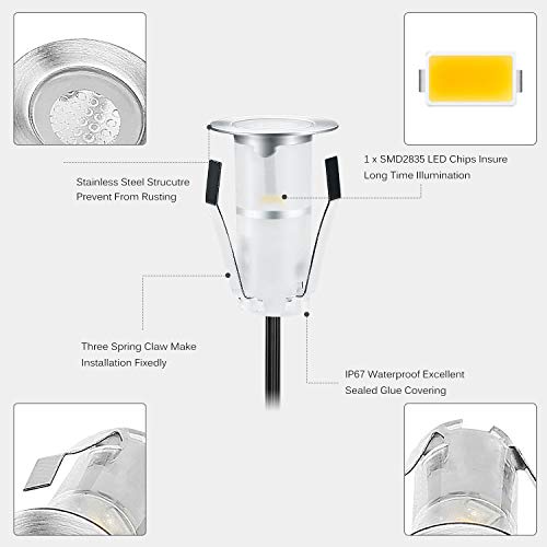 QACA LED Deck Lights, 0.7" Tiny Deck Driveway Light Dock Path Step Road Light Warm White Outdoor and Indoor Decoration Security Lighting (Pack of 10)