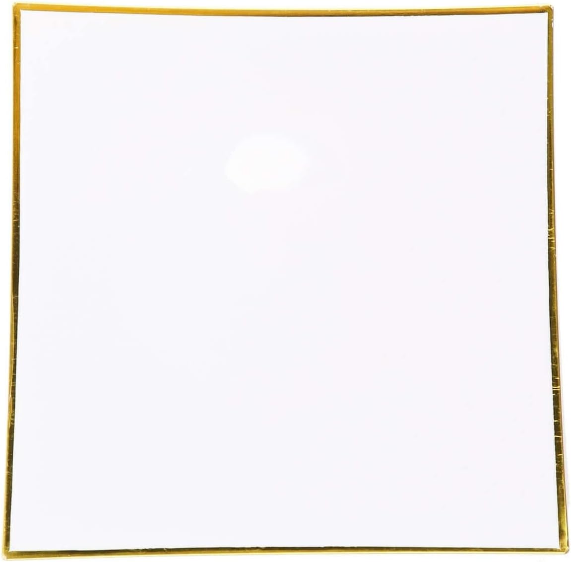 Efavormart 10 Pack 8" White/Gold Concave Square Hard Plastic Dessert Plates, Elegant Disposable Salad Appetizer Party Plates for Wedding, Banquet & Events